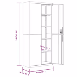 vidaXL Office Cabinet Steel Filing Storage File Cabinet Cupboard Under Desk - light grey, 90 x 40 x 200 cm - Additional view 5