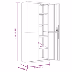 vidaXL Office Cabinet Steel Filing Storage File Cabinet Cupboard Under Desk - anthracite, 90 x 40 x 200 cm - Additional view 10