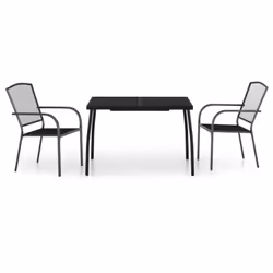 vidaXL Garden Dining Set Outdoor Table and Chair Armchairs Anthracite Steel - 110 cm table length/ 3 piece