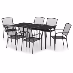 vidaXL Garden Dining Set Outdoor Table and Chair Armchairs Anthracite Steel - 165 cm table length/ 7 piece
