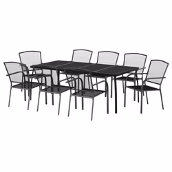 vidaXL Garden Dining Set Outdoor Table and Chair Armchairs Anthracite Steel - 200 cm table length/ 9 piece