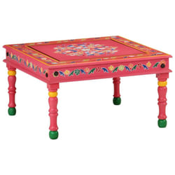vidaXL Coffee Table Hand Painted Plant Stand Accent Table Solid Mango Wood - pink