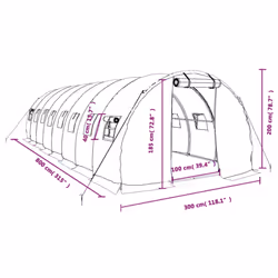 vidaXL Greenhouse Plant House with Steel Frame Polytunnel Greenhouse White - green, 8 x 3 x 2 m - Additional view 3