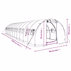 vidaXL Greenhouse Plant House with Steel Frame Polytunnel Greenhouse White - green, 12 x 3 x 2 m - Additional view 3