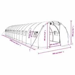 vidaXL Greenhouse Plant House with Steel Frame Polytunnel Greenhouse White - green, 14 x 3 x 2 m