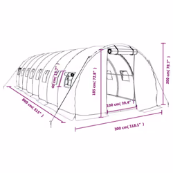 vidaXL Greenhouse Plant House with Steel Frame Polytunnel Greenhouse White - white, 8 x 3 x 2 m