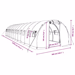 vidaXL Greenhouse Plant House with Steel Frame Polytunnel Greenhouse White - white, 12 x 3 x 2 m