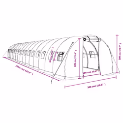 vidaXL Greenhouse Plant House with Steel Frame Polytunnel Greenhouse White - white, 16 x 3 x 2 m