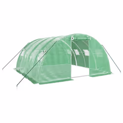 vidaXL Greenhouse Plant House with Steel Frame Polytunnel Greenhouse White - green, 4 x 4 x 2 m
