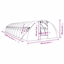 vidaXL Greenhouse Plant House with Steel Frame Polytunnel Greenhouse White - green, 12 x 4 x 2 m - Additional view 3