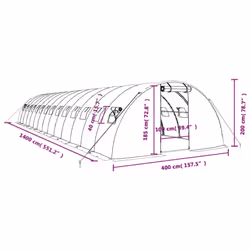 vidaXL Greenhouse Plant House with Steel Frame Polytunnel Greenhouse White - green, 14 x 4 x 2 m