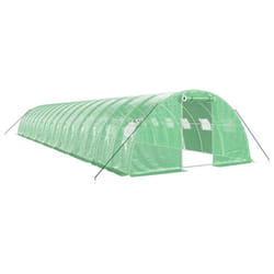 vidaXL Greenhouse Plant House with Steel Frame Polytunnel Greenhouse White - green, 16 x 4 x 2 m