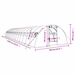 vidaXL Greenhouse Plant House with Steel Frame Polytunnel Greenhouse White - green, 16 x 4 x 2 m - Additional view 3