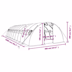 vidaXL Greenhouse Plant House with Steel Frame Polytunnel Greenhouse White - white, 10 x 4 x 2 m