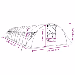 vidaXL Greenhouse Plant House with Steel Frame Polytunnel Greenhouse White - white, 12 x 4 x 2 m - Additional view 3