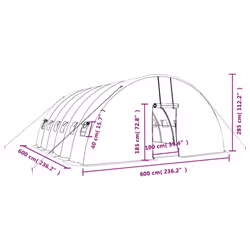 vidaXL Greenhouse Plant House with Steel Frame Polytunnel Greenhouse Green - white, 6 x 6 x 2.85 m - Additional view 3