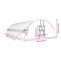 vidaXL Greenhouse Plant House with Steel Frame Polytunnel Greenhouse Green - white, 12 x 6 x 2.85 m - Additional view 3