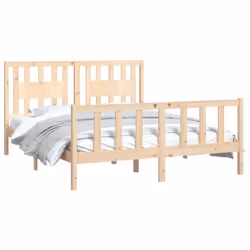 vidaXL Bed Frame with Headboard Solid Wood Pine Bed Base Mattress Foundation - brown, 160 x 200 cm - Additional view 2
