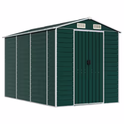 vidaXL Garden Shed Outdoor Storage Shed Patio Yard Tool Shed Galvanised Steel - green, 191 x 300 x 198 cm