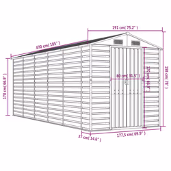 vidaXL Garden Shed Outdoor Storage Shed Patio Yard Tool Shed Galvanised Steel - green, 191 x 470 x 198 cm - Additional view 3