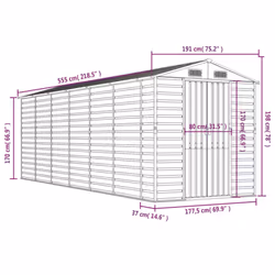 vidaXL Garden Shed Outdoor Storage Shed Patio Yard Tool Shed Galvanised Steel - green, 191 x 555 x 198 cm - Additional view 3