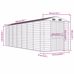 vidaXL Garden Shed Outdoor Storage Shed Patio Yard Tool Shed Galvanised Steel - green, 191 x 640 x 198 cm - Additional view 3