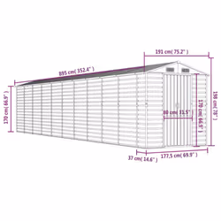vidaXL Garden Shed Outdoor Storage Shed Patio Yard Tool Shed Galvanised Steel - green, 191 x 895 x 198 cm - Additional view 3