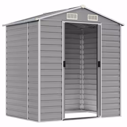 vidaXL Garden Shed Outdoor Storage Shed Patio Yard Tool Shed Galvanised Steel - light grey, 191 x 130 x 198 cm - Additional view 2
