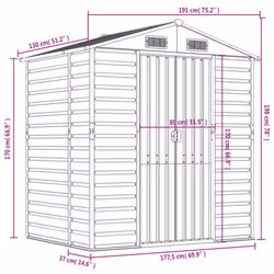 vidaXL Garden Shed Outdoor Storage Shed Patio Yard Tool Shed Galvanised Steel - light grey, 191 x 130 x 198 cm - Additional view 3