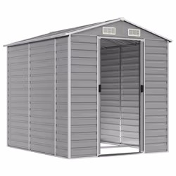 vidaXL Garden Shed Outdoor Storage Shed Patio Yard Tool Shed Galvanised Steel - light grey, 191 x 215 x 198 cm - Additional view 2