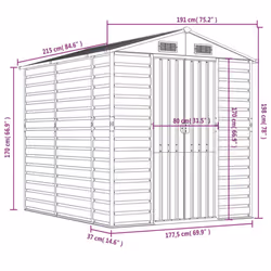 vidaXL Garden Shed Outdoor Storage Shed Patio Yard Tool Shed Galvanised Steel - light grey, 191 x 215 x 198 cm - Additional view 3
