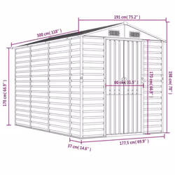 vidaXL Garden Shed Outdoor Storage Shed Patio Yard Tool Shed Galvanised Steel - light grey, 191 x 300 x 198 cm - Additional view 2