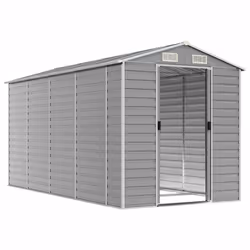 vidaXL Garden Shed Outdoor Storage Shed Patio Yard Tool Shed Galvanised Steel - light grey, 191 x 385 x 198 cm - Additional view 2