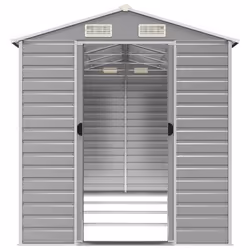 vidaXL Garden Shed Outdoor Storage Shed Patio Yard Tool Shed Galvanised Steel - light grey, 191 x 385 x 198 cm - Additional view 4