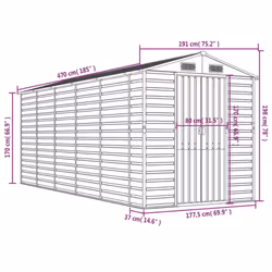 vidaXL Garden Shed Outdoor Storage Shed Patio Yard Tool Shed Galvanised Steel - light grey, 191 x 470 x 198 cm - Additional view 3