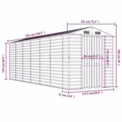 vidaXL Garden Shed Outdoor Storage Shed Patio Yard Tool Shed Galvanised Steel - light grey, 191 x 555 x 198 cm - Additional view 3