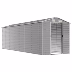 vidaXL Garden Shed Outdoor Storage Shed Patio Yard Tool Shed Galvanised Steel - light grey, 191 x 640 x 198 cm - Additional view 2