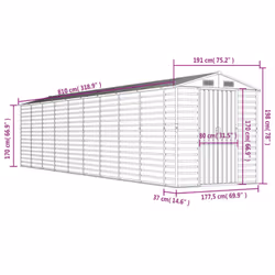 vidaXL Garden Shed Outdoor Storage Shed Patio Yard Tool Shed Galvanised Steel - light grey, 191 x 810 x 198 cm - Additional view 3