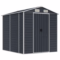 vidaXL Garden Shed Outdoor Storage Shed Patio Yard Tool Shed Galvanised Steel - anthracite, 191 x 215 x 198 cm