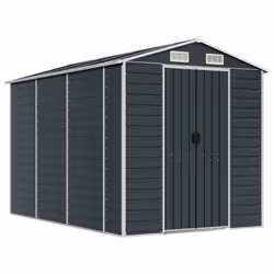 vidaXL Garden Shed Outdoor Storage Shed Patio Yard Tool Shed Galvanised Steel - anthracite, 191 x 300 x 198 cm