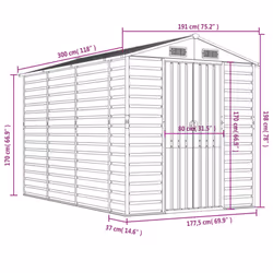 vidaXL Garden Shed Outdoor Storage Shed Patio Yard Tool Shed Galvanised Steel - anthracite, 191 x 300 x 198 cm