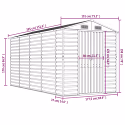 vidaXL Garden Shed Outdoor Storage Shed Patio Yard Tool Shed Galvanised Steel - anthracite, 191 x 385 x 198 cm - Additional view 3