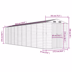 vidaXL Garden Shed Outdoor Storage Shed Patio Yard Tool Shed Galvanised Steel - anthracite, 191 x 810 x 198 cm