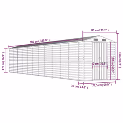 vidaXL Garden Shed Outdoor Storage Shed Patio Yard Tool Shed Galvanised Steel - anthracite, 191 x 980 x 198 cm