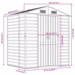 vidaXL Garden Shed Outdoor Storage Shed Patio Yard Tool Shed Galvanised Steel - brown, 191 x 130 x 198 cm