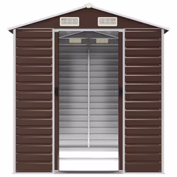 vidaXL Garden Shed Outdoor Storage Shed Patio Yard Tool Shed Galvanised Steel - brown, 191 x 215 x 198 cm - Additional view 4