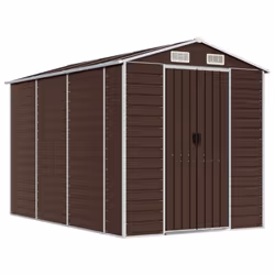 vidaXL Garden Shed Outdoor Storage Shed Patio Yard Tool Shed Galvanised Steel - brown, 191 x 300 x 198 cm