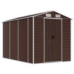 vidaXL Garden Shed Outdoor Storage Shed Patio Yard Tool Shed Galvanised Steel - brown, 191 x 300 x 198 cm