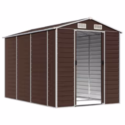 vidaXL Garden Shed Outdoor Storage Shed Patio Yard Tool Shed Galvanised Steel - brown, 191 x 300 x 198 cm