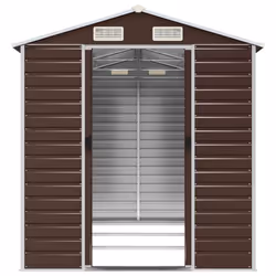 vidaXL Garden Shed Outdoor Storage Shed Patio Yard Tool Shed Galvanised Steel - brown, 191 x 300 x 198 cm - Additional view 4
